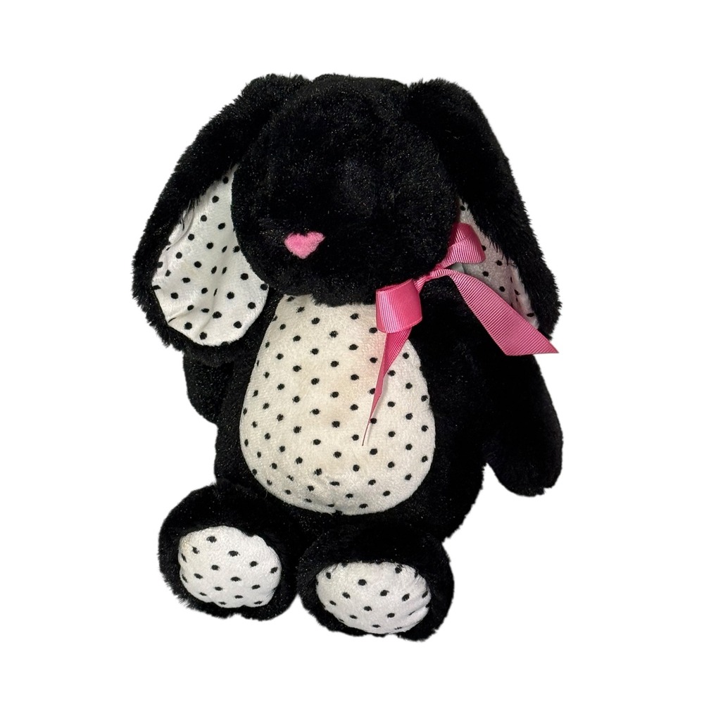 Baby Ganz Licorice Bunny Black White Polka Dot Plush Rabbit Pink Bow BG2949 12in